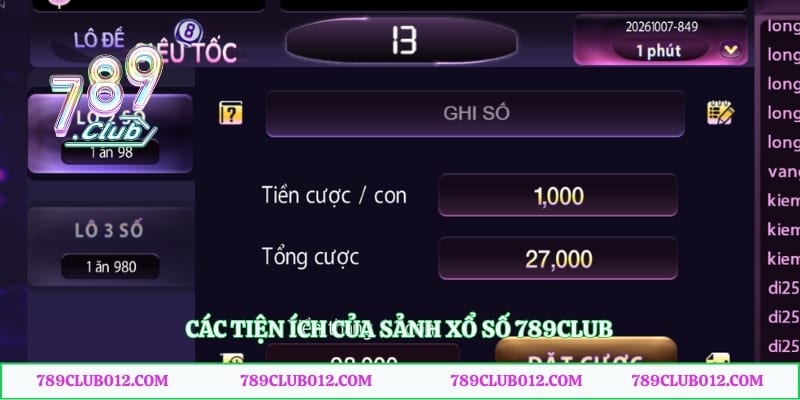 Các tiện ích của sảnh xổ số 789club
